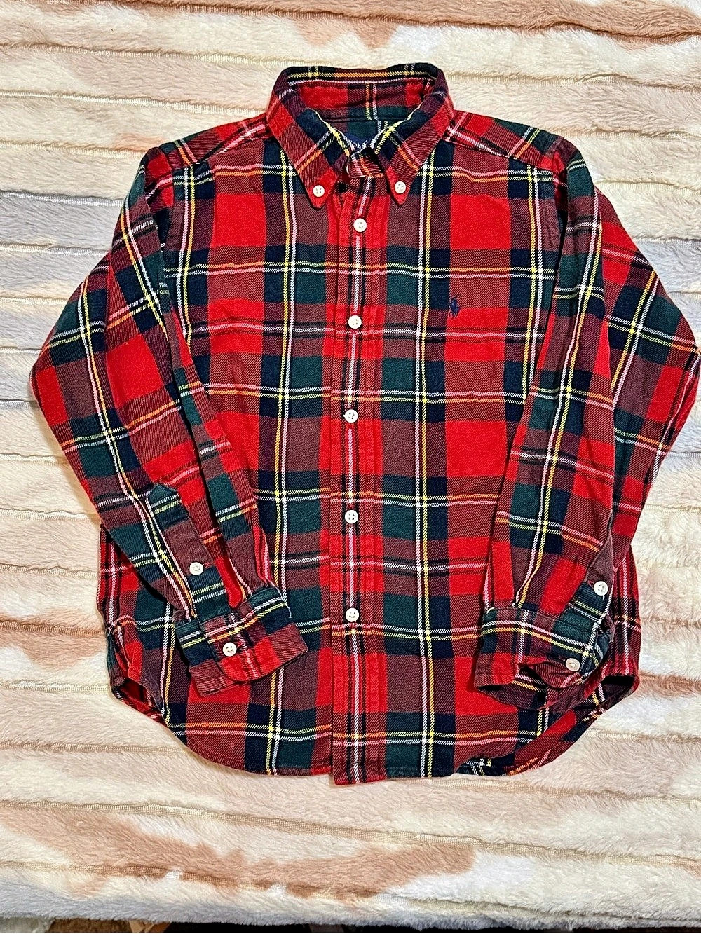 Ralph Lauren Boys Plaid Cotton Flannel Button-Down Shirt Red